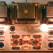 With the tube cage/cover removed, you can see the beige-colored driver board. This indicates VERY later production. Earlier units had a brown phenolic circuit board.