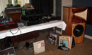 A member's room at AKFest 2010, with vintage Pilot amps and JBL2445j