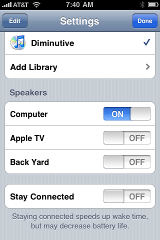 Figure 8. From the iPhone (or iPod Touch or iPad), you can select the destination for your music to play to