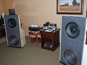 Room 215. My Altec open baffles and the lovely Grant Fidelity A-534B amp (photo - Melissa Parham)