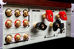 Rear connections of the Virtue Audio Sensation amplifier