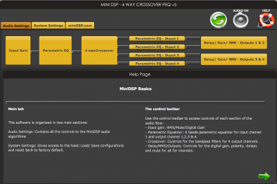 Screen 1. miniDSP 4-way PEQ plugin startup screen