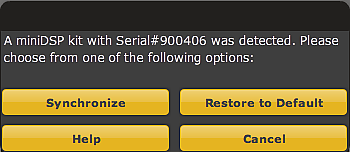 Screen 2. mini DSP synchronization dialog