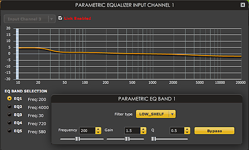 Figure 3. miniDSP 2x8 input channel parametric equalizer screen