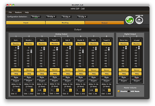 Figure 4. miniDSP 2x8 output screen