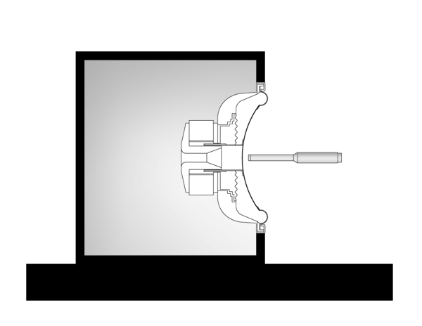 Figure 7. Nearfield sub measurement setup. The mic is placed approximately 1 inch from the cone.