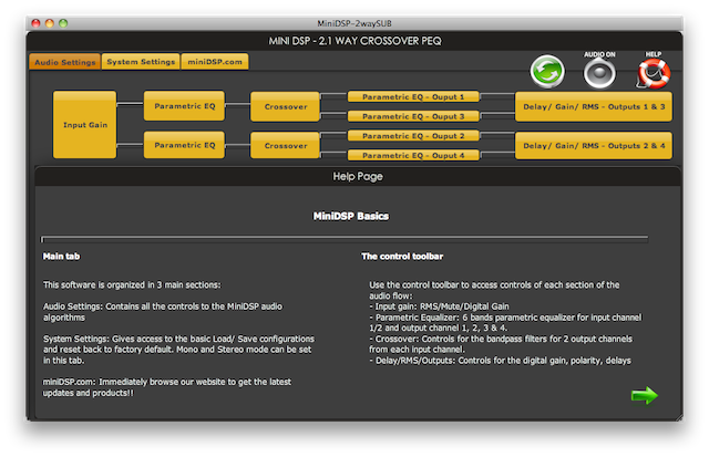 miniDSP 2.1 plugin startup screen