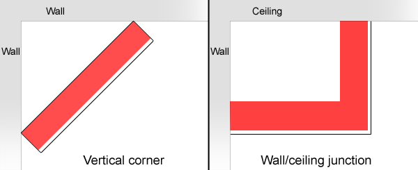 Figure 9. Bass trap placement for vertical corners (left) and bulkhead traps (right)