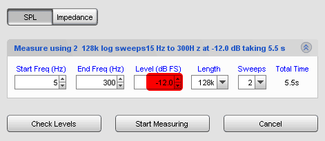 Figure 3. Adjusting the level of the measurement signal