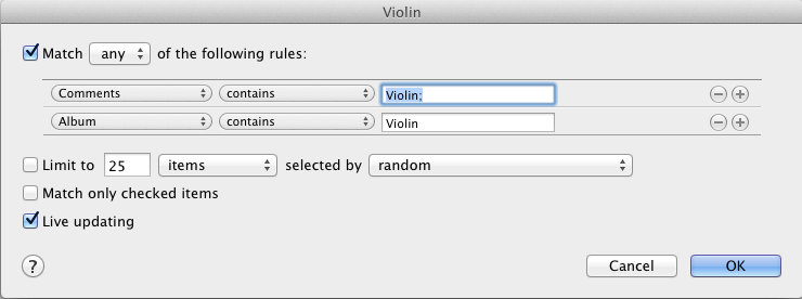 Violins smart playlist