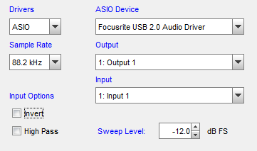 Focusrite 2i2 selection in REW for Windows