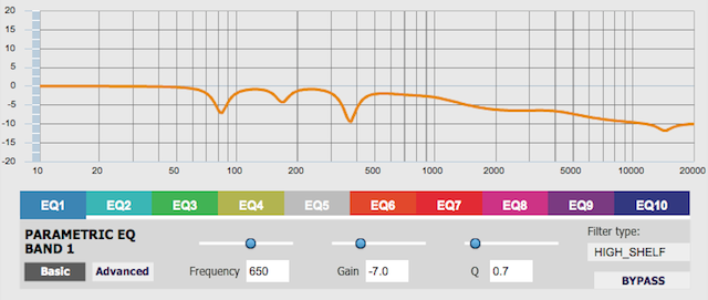 nanoAVR parametric EQ screen