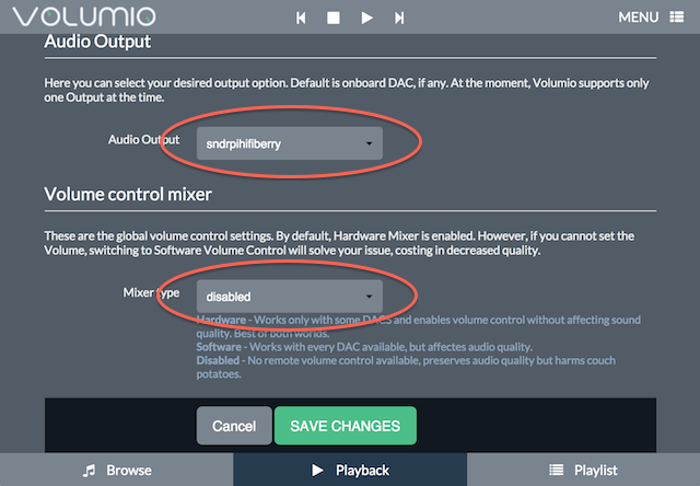 S7. Select Hifiberry for output