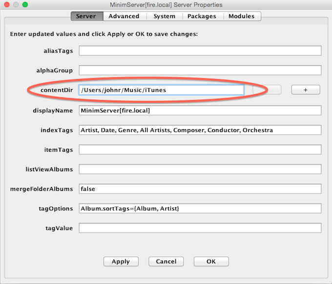 T2. Minim Server Properties - Raspberry Pi and HifiBerry with Mac