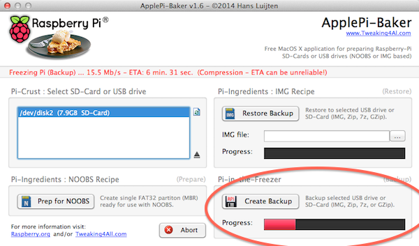 ApplePi Baker create backup